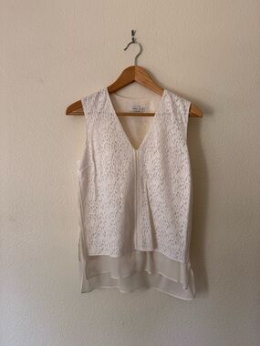 Vince Cream Lace-Overlay V-Neck Sleeveless Top